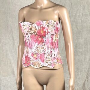 Corset Top Medium Coquette Pink Lace Up Bustier Strapless Fairycore Romantic